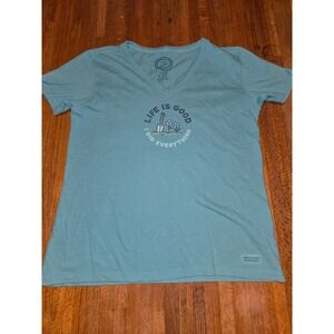 Life is Good Women Med Semi-fitted Teal 'I Dig Everything' Flower Shovel T-shirt